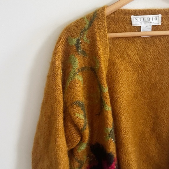 Vintage 90s mohair fuzzy metallic floral colorful oversized long sleeve cardigan - Picture 2 of 6